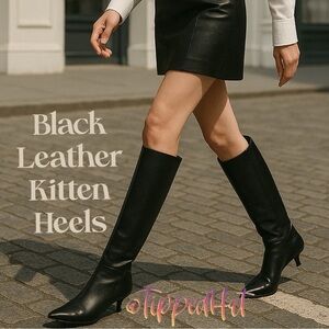 NWT $179 Gianni Bini Black Leather Kitten Heel Tall Boots – Heavyweight Leather